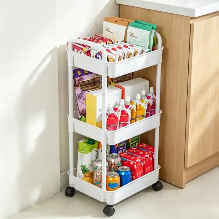 Chariot de rangement roulant en plastique avec poignée et roues, organisateur gain de place pour cuisine, salon, bureau, espaces étroits et fentes