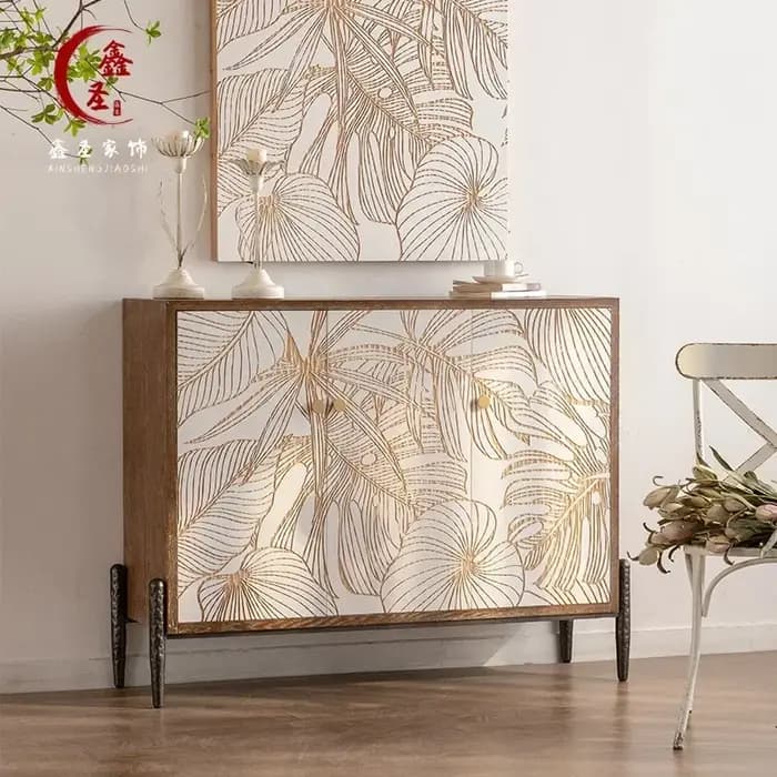 Buffet moderne à fleurs sculptées en bois massif