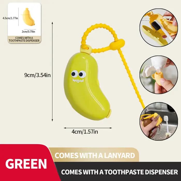 Capuchon de protection pour brosse à dents banane avec boîte de rangement pour dentifrice - compact et pratique -
