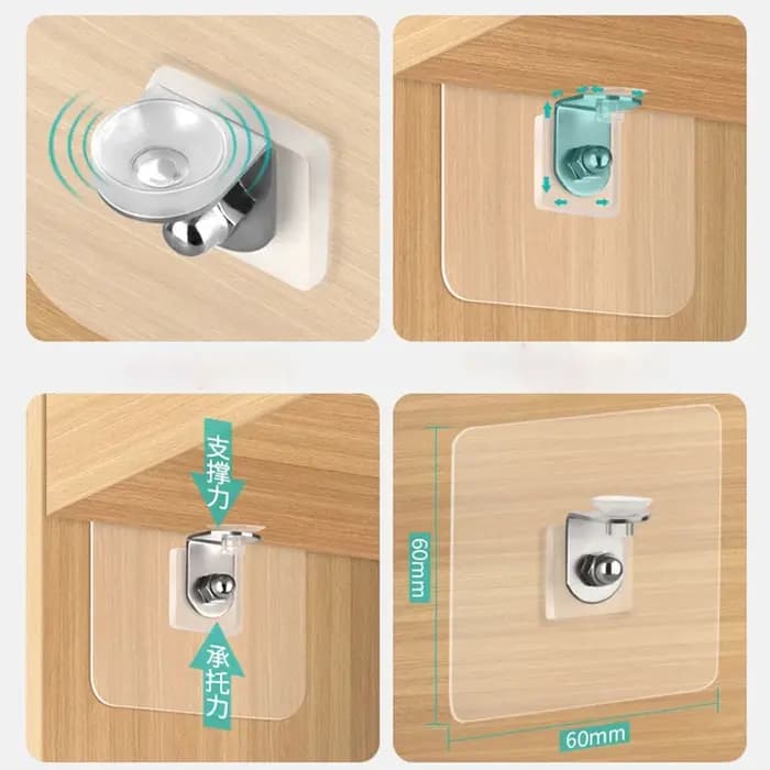 Support d'étagère adhésif en acier inoxydable, 4 pièces, Clips solides partiqués pour armoire de cuisine, Support de placard de livres, clins