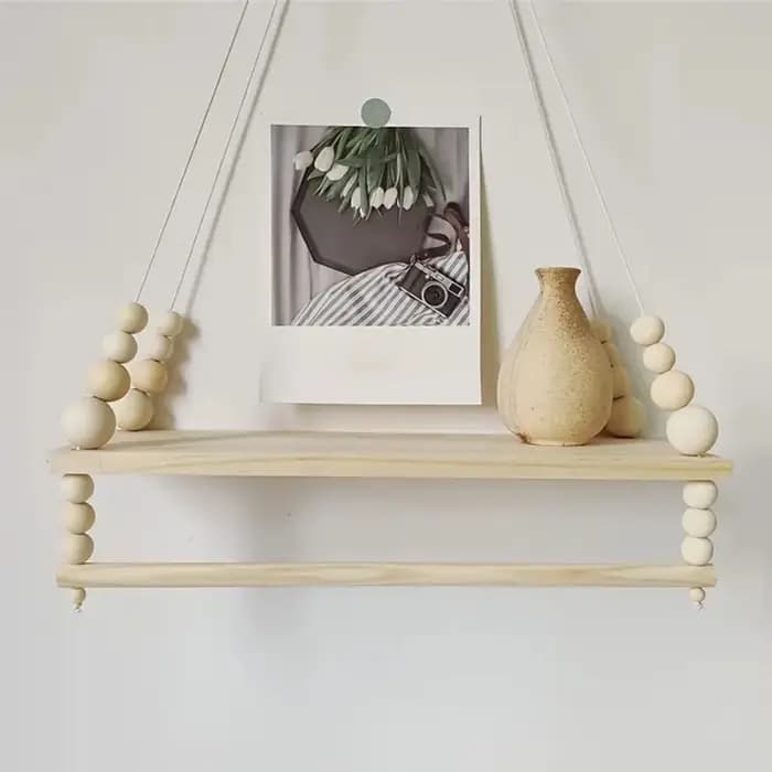 Étagère murale Boho Chic en macramé avec perles en bois et porte-serviettes