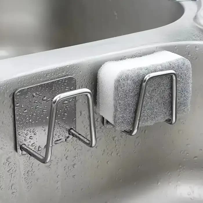 Support d'éponge pour évier de cuisine en acier inoxydable argenté