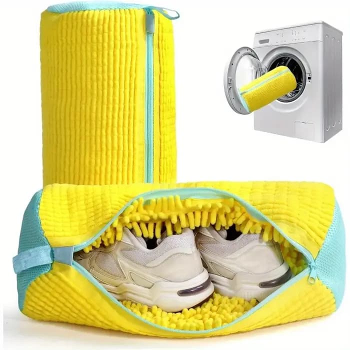 Sac de lavage de chaussures à linge durable jaune avec fermeture éclair rose idéal