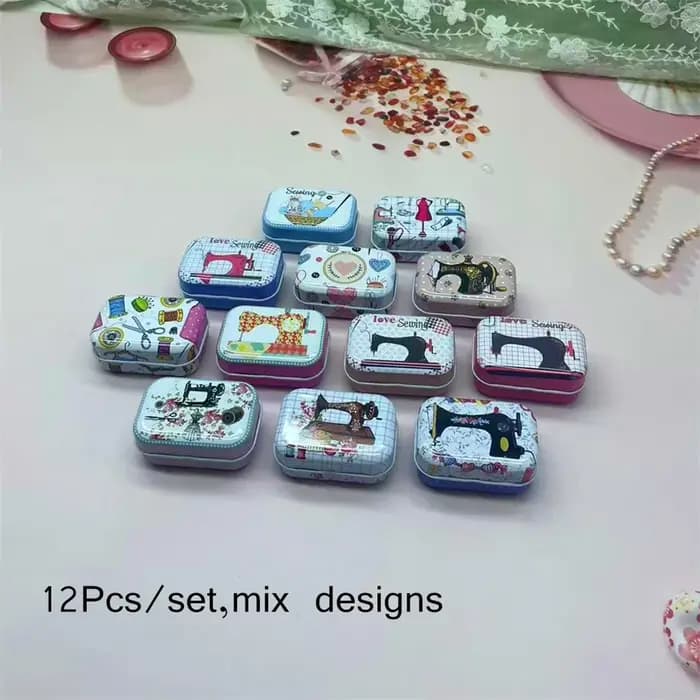 Mini boîtes de rangement en métal sur le thème de la couture