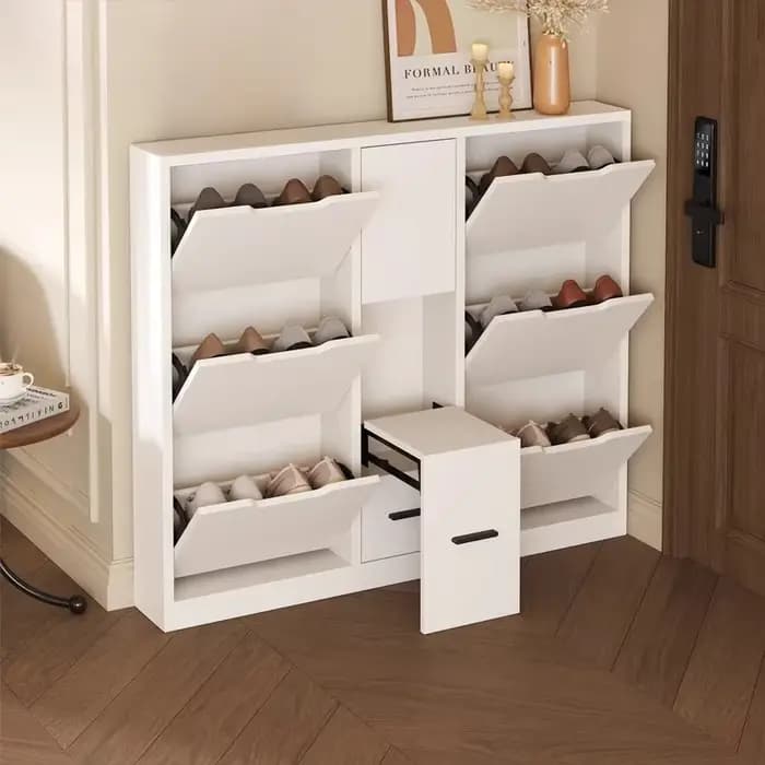 Meuble à chaussures blanc 80 cm, meuble de rangement moderne en bois avec assise, idéal pour espaces étroits, rangement vertical pour l'entrée de la maison