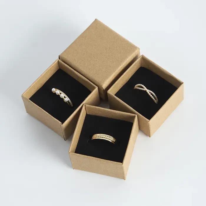 24 pièces 4x4x3cm bague bijoux Kraft boîte marron organisateur Carton