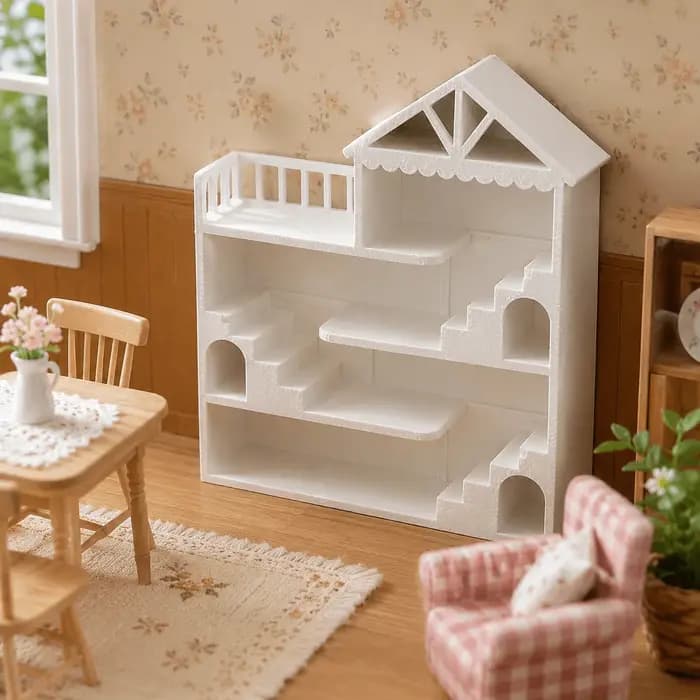 1 pièce Étagère de présentation blanche multi-niveaux pour villa, avec escalier, balcon et rangement pour scènes de mini-maisons et objets de collection