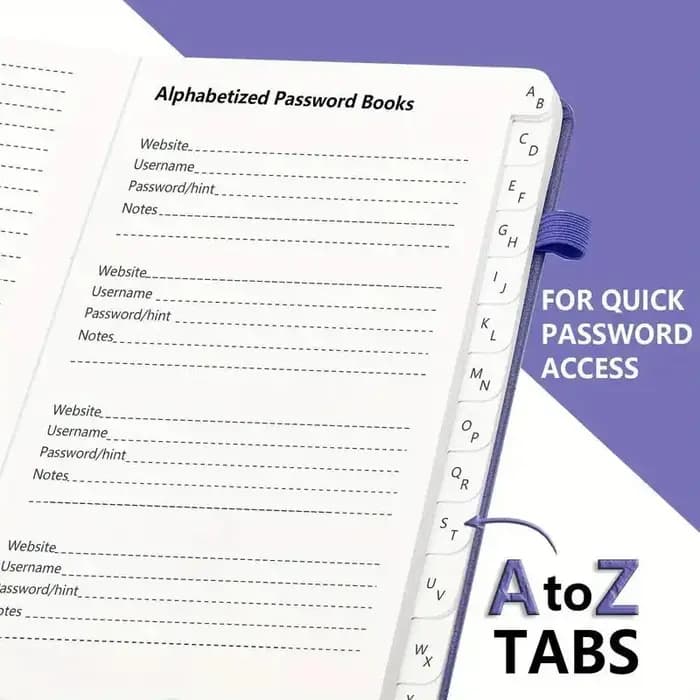 Carnet de mot de passe avec onglets alphabétiques. Cahiers de gardien de mot