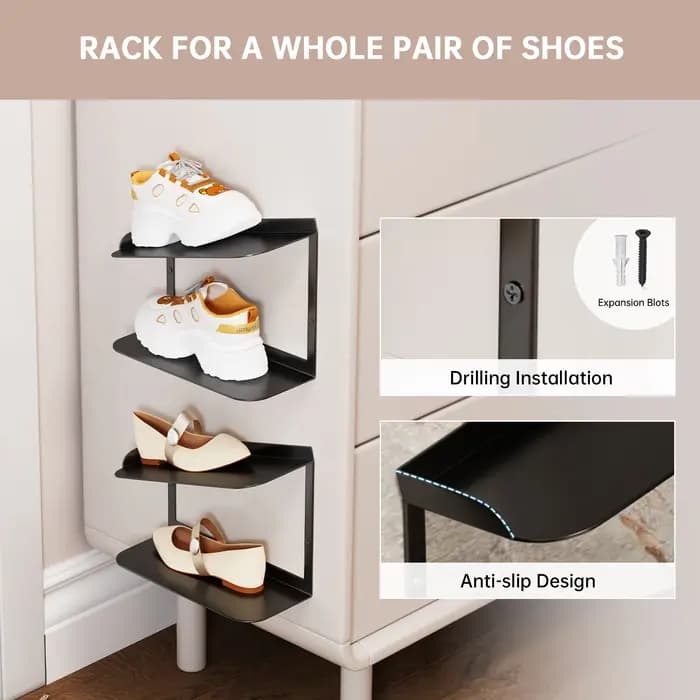 2 pièces/3 pièces/4 pièces noir étagère à chaussures murale porte-chaussures flottant tenture
