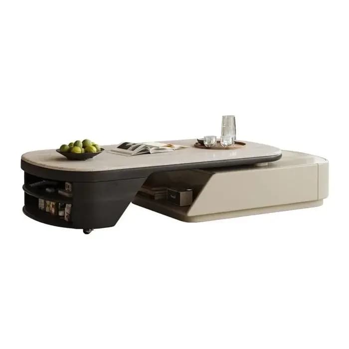 Table basse escamotable 130-170 cm avec rangement intégré