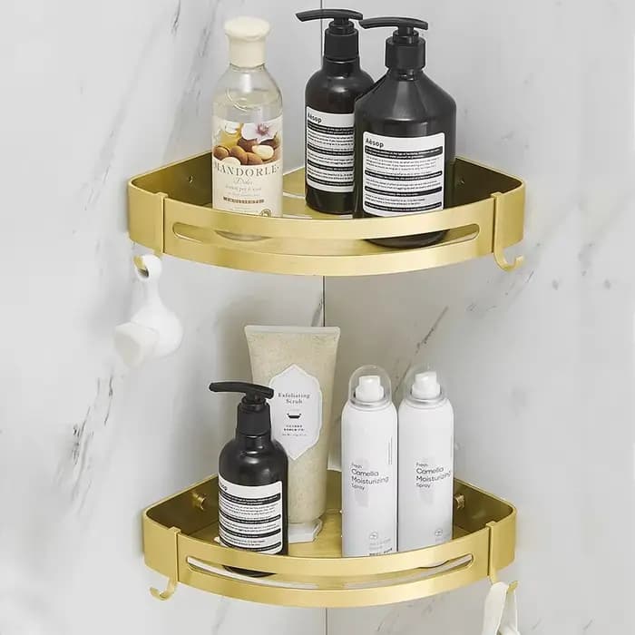 Étagère de salle de bain étagère d'angle support de rangement de bain mural en aluminium brossé or carré étagère de douche de bain porte-shampooing de bain