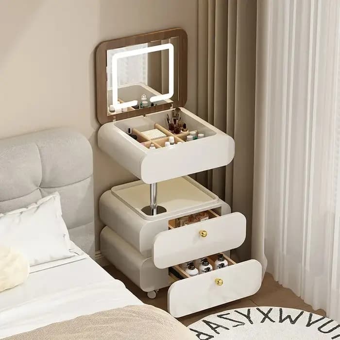 Grande coiffeuse de maquillage en bois avec étagère de rangement