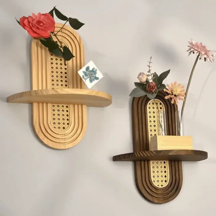 Nouvelle étagère à fleurs en rotin faite à la main