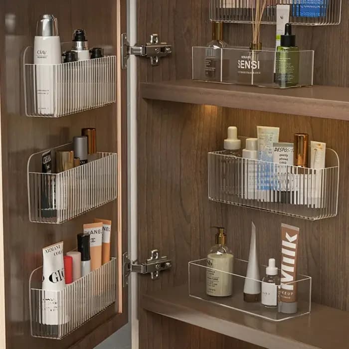 Étagère de rangement transparente pour cosmétiques : organisateur mural de salle de bain pour maquillage