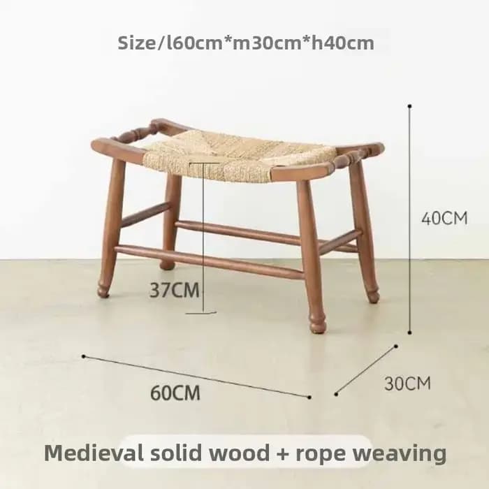 Banc à chaussures en bois massif tissé Vintage