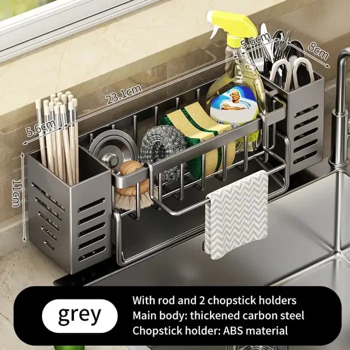 Étagère de rangement pour évier de cuisine en acier inoxydable