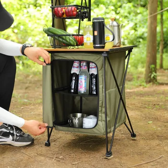 Armoire de rangement pliable pour le camping en plein air – Table et armoire multifonctionnelles portables en alliage d'aluminium à double usage pour le camping