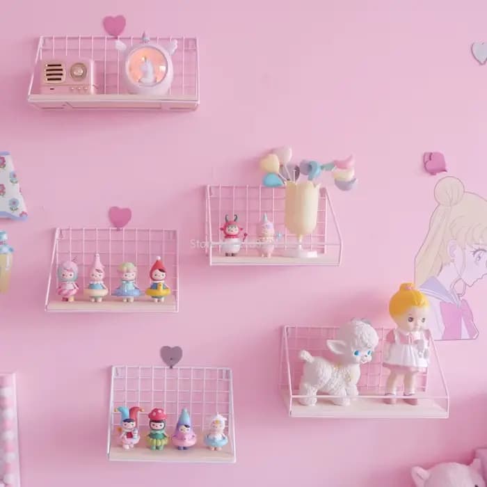 Étagères murales roses sans perforation pour chambre à coucher