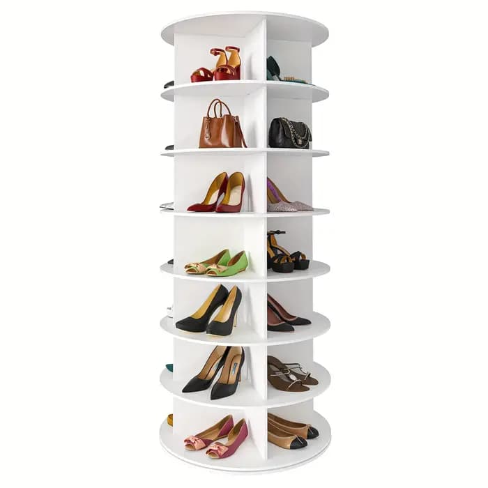 Étagère à chaussures verticale à 7 niveaux - 360 ° Tour rotative | Rangement pliable peu encombrant pour la maison