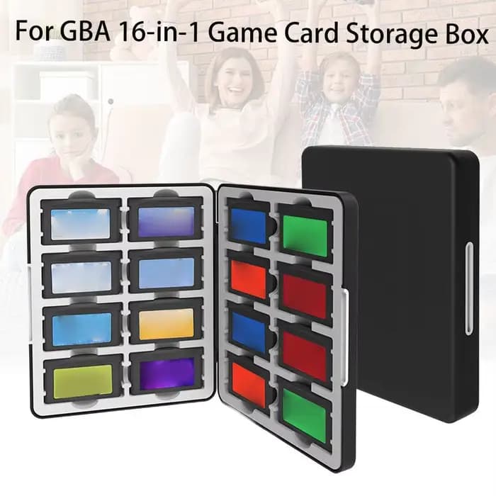 Boîte de rangement de cartes de jeu noire 16 en 1