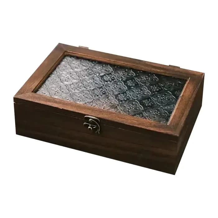 Boîte de rangement rétro en bois uni avec couvercle