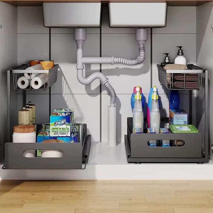 Sous l'évier 2 niveaux armoire coulissante panier organisateur tiroir retirer