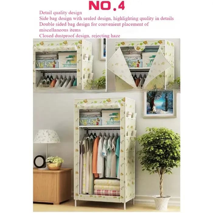 Armoire simple Armoire anti-poussière pour dortoir d'étudiants Armoire pliante en tissu anti-poussière squelette en métal Supermarché de commerce extérieur