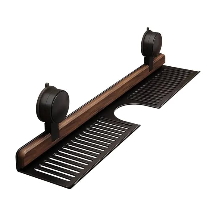 Étagère de salle de bain à ventouse en noyer