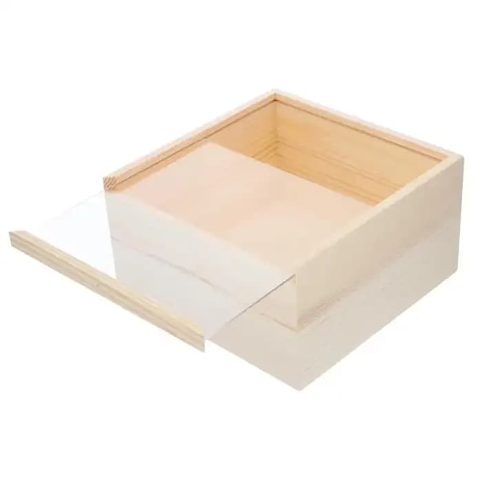 Boîte d'emballage cadeau en bois inachevé avec couvercle transparent, coffre vintage