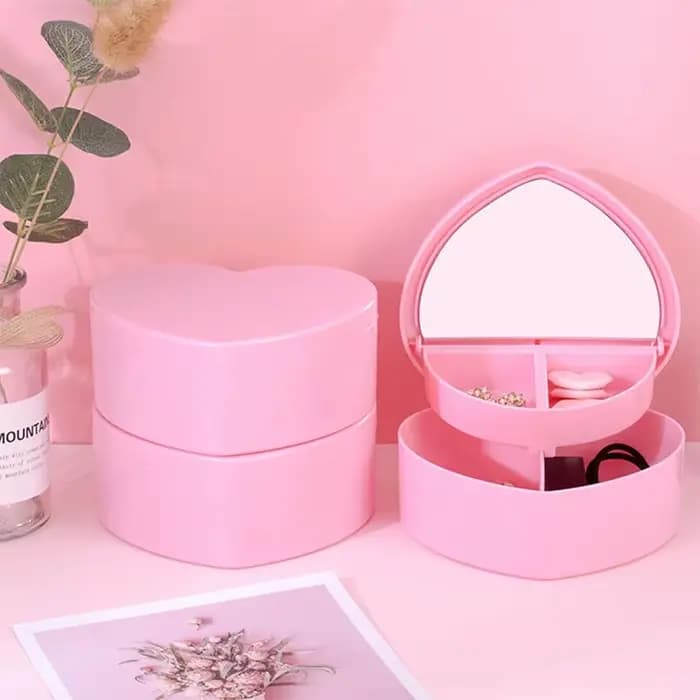 Boîte à bijoux en forme de cœur avec miroir de maquillage