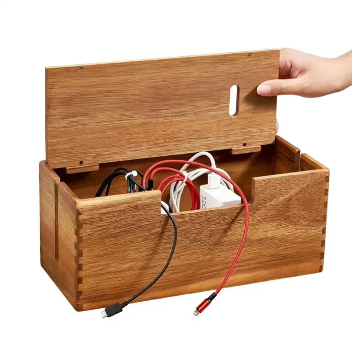 Boîte de rangement en bois pour câbles