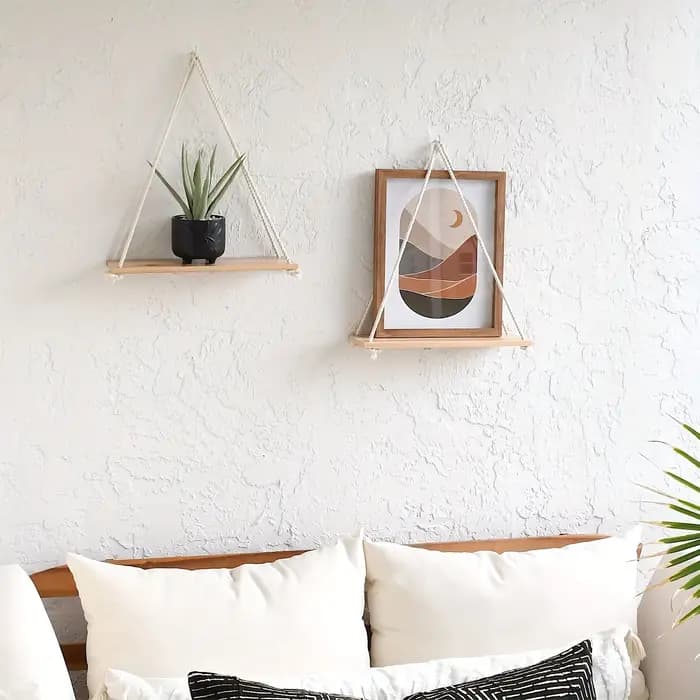 Étagères flottantes de style bohème en 2 parties - Ensemble d'étagères murales en bois pour plantes en pot et décoration