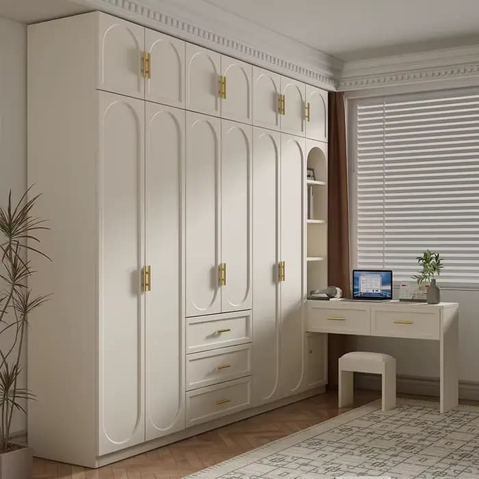 Armoire en bois blanche-française personnalisée, armoire de rangement de luxe moderne pour meubles de maison, vêtements de chambre à coucher