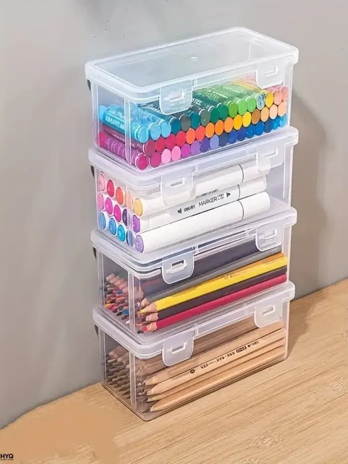 4 grandes boîtes de rangement transparentes en PP avec couvercles