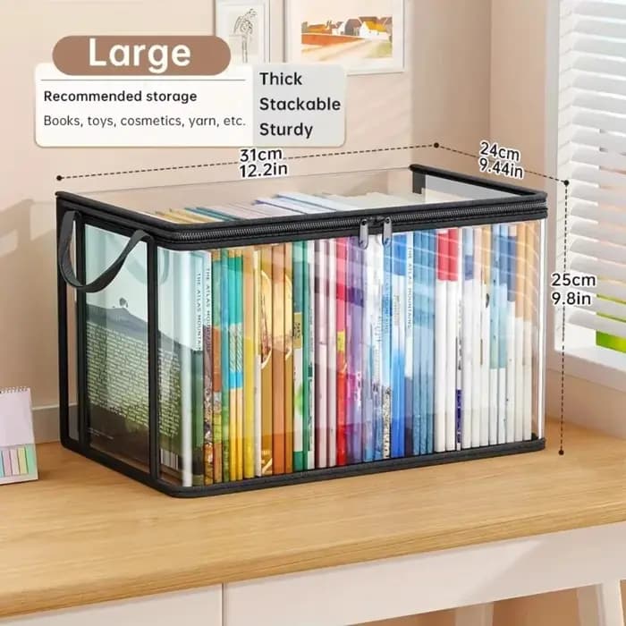 Sac de rangement en PVC avec couvercle rabattable et fenêtre de visualisation - Organisateur rectangulaire durable pour