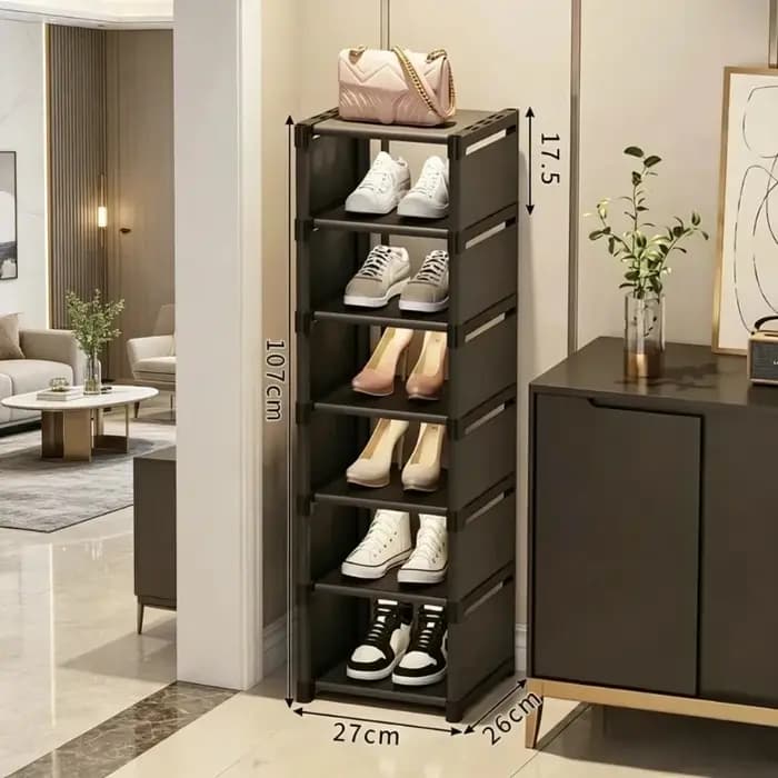 Étagère à chaussures empilable noire à 8 niveaux
