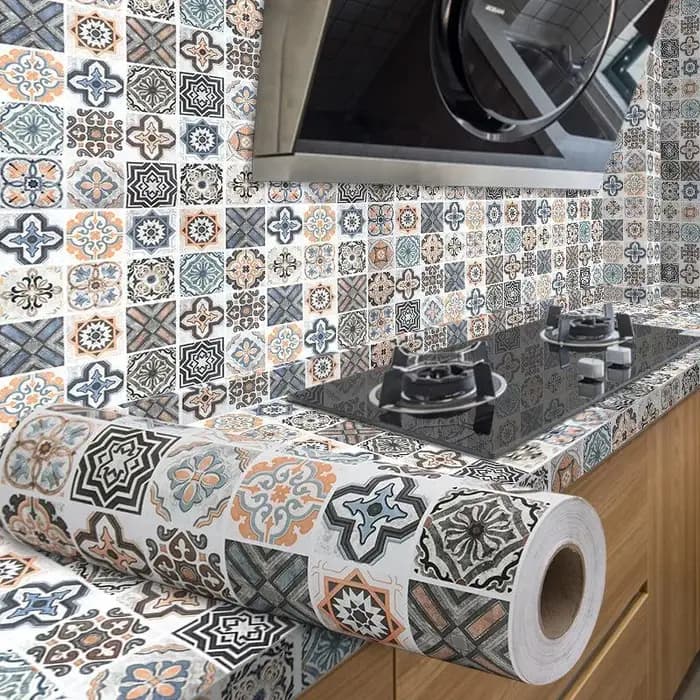 Autocollant mural décoratif pour armoire en PVC imperméable et résistant à l'huile