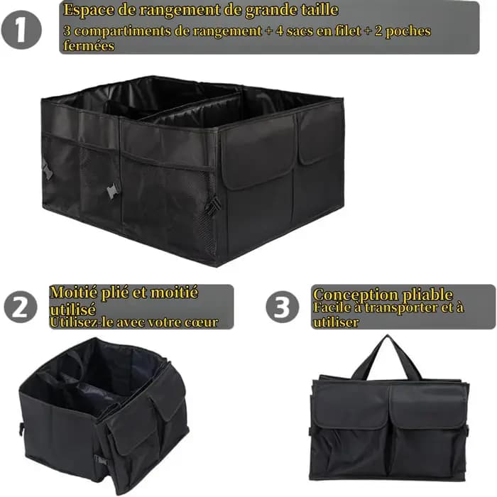 Boîte de rangement de voiture pliable de grande capacité