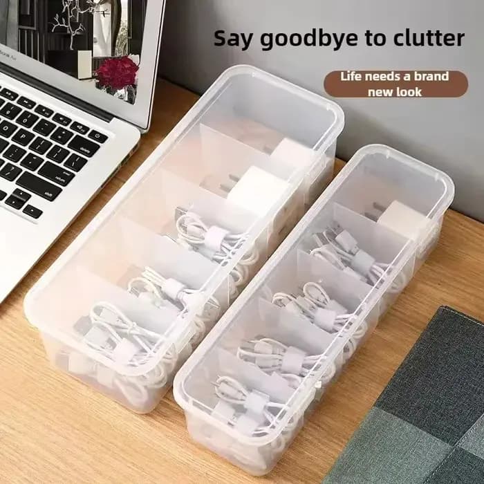 Boîte de rangement de câbles transparente S/M/L avec couvercle – Compartiment organisateur anti-poussière pour le bureau et la maison
