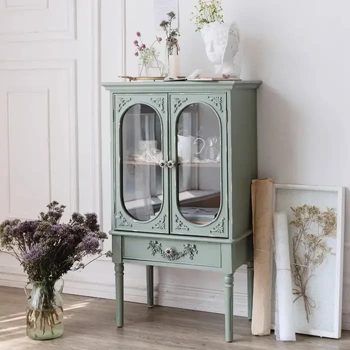 Armoire de rangement sur pied portes vertes affichage enfant