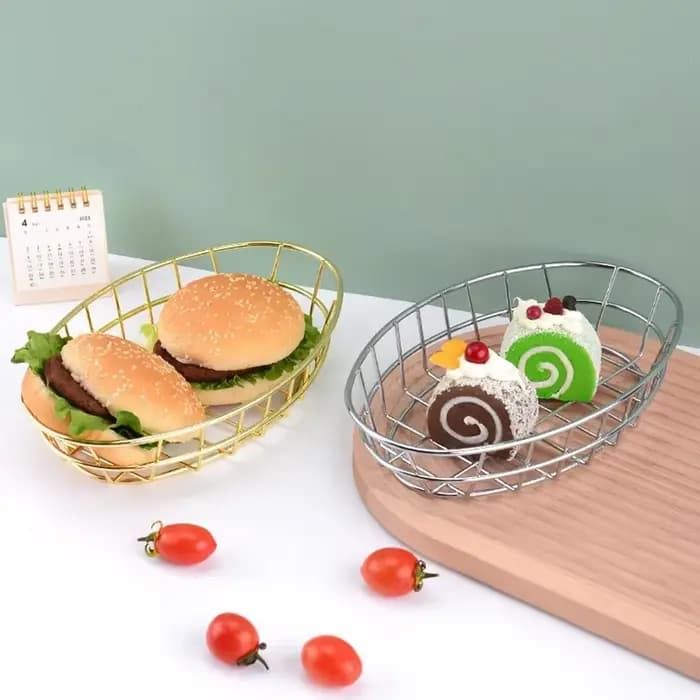 Panier de rangement de bureau en acier inoxydable, panier de rangement cosmétique, panier à fruits, organisateur, panier utilitaire, étagère de rangement en fer forgé