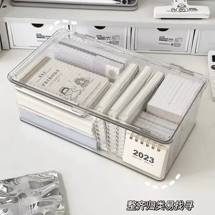 Boîte de rangement de bureau de grande capacité avec couvercle