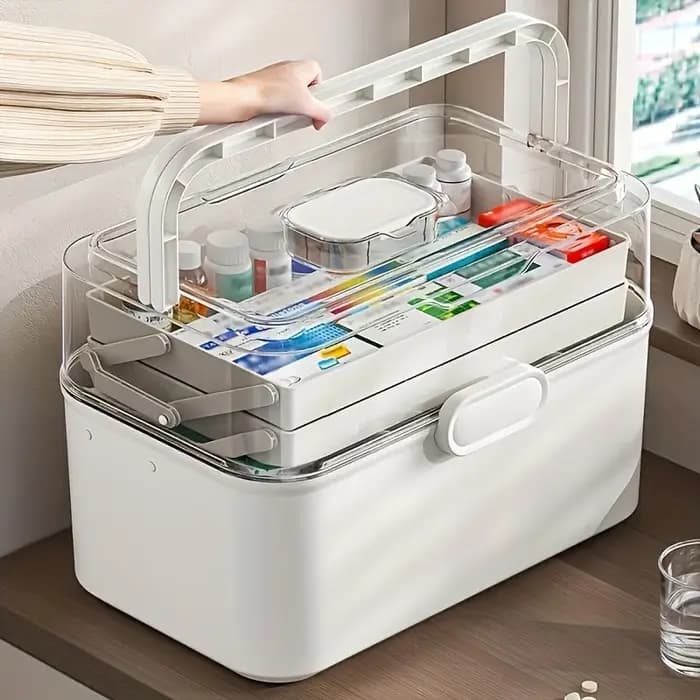 Boîte de rangement pour médicaments à grande capacité avec couvercle transparent - Armoire