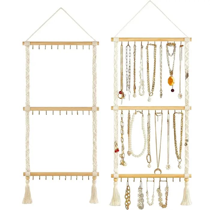 Support de rangement pour bijoux bohème fait à la main avec 30 crochets