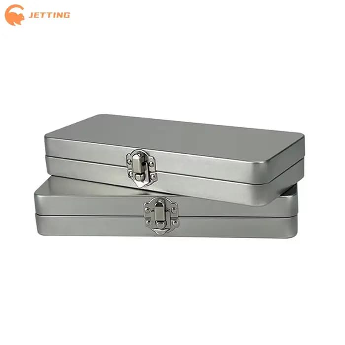 (Nouveau) 1 boîte rectangulaire en métal gris argenté avec couvercle