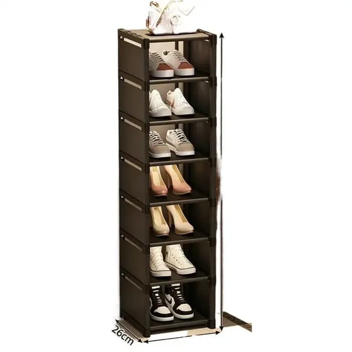 Étagère à chaussures empilable noire à 8 niveaux, facile à assembler, étagère de rangement à hauteur