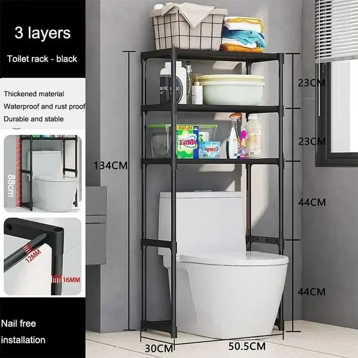 Étagère de rangement multicouche pour toilettes, support debout peu encombrant, sans perforation, gr