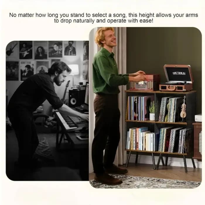Étagère de rangement pour disques vinyles à 2 niveaux