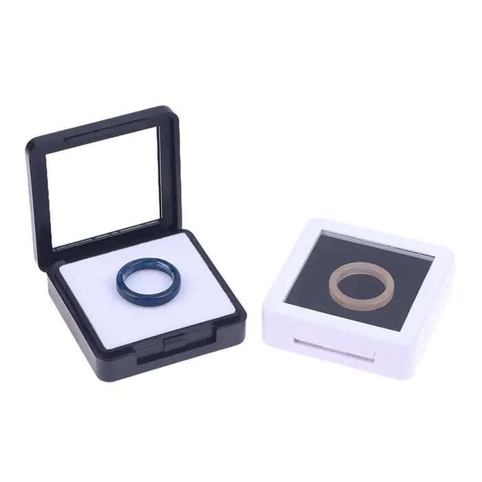 Boîte de présentation et de rangement pour bijoux et pierres précieuses avec couvercle en verre transparent