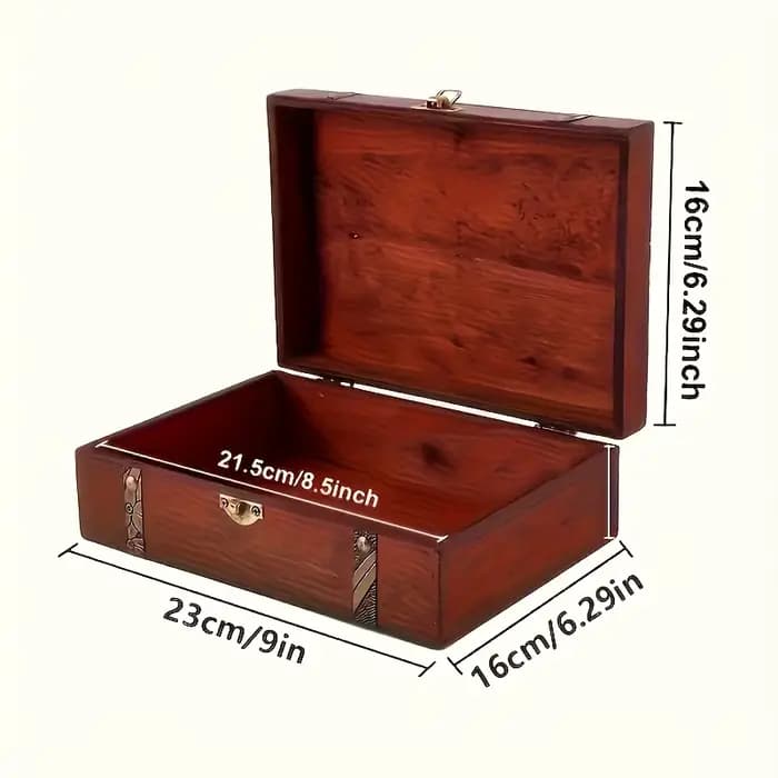 Boîte de rangement vintage en bois foncé avec accents en laiton